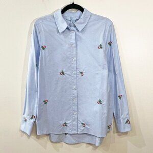 New Hill House James 100% Cotton Embroidered Blue Oxford Shirt XS